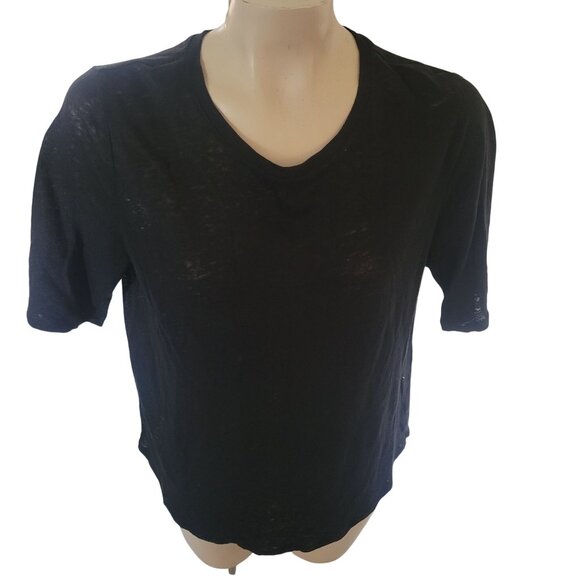 Who‎ What Wear Black Linen Semi-Sheer Lightweight Short Sleeve Womens Top Size L - Picture 1 of 6